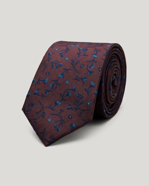 Tonal Floral Silk Tie, Burgundy, hi-res